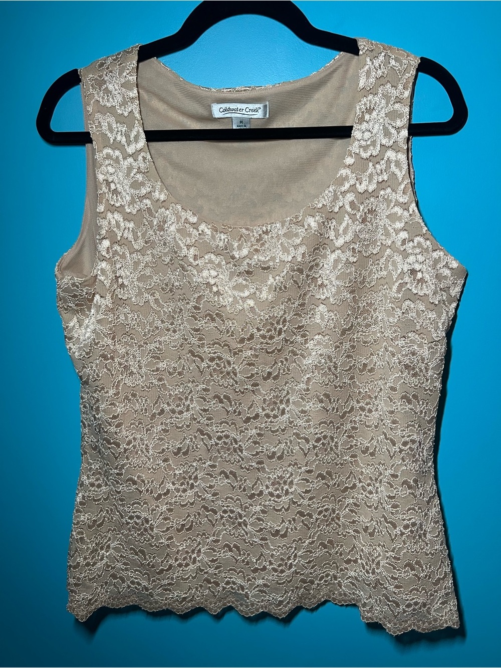 Coldwater Creek Lace Overlay Sleeveless Camisole - Light Beige